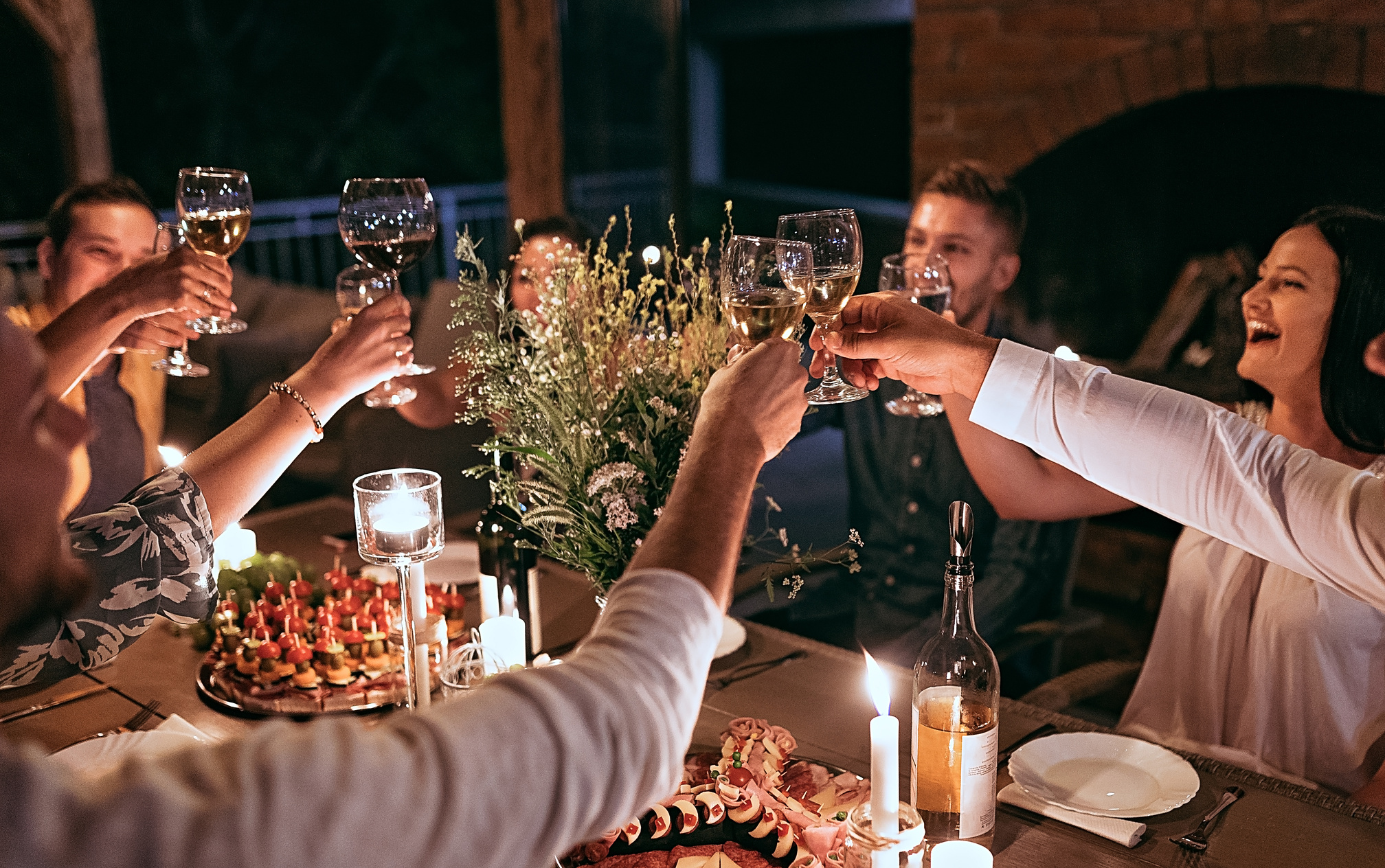 Dinner party in backyard